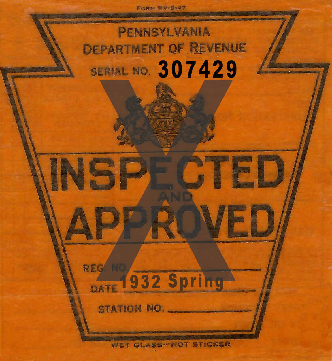 (image for) 1932 Pennsylvania Spring INSPECTION Sticker